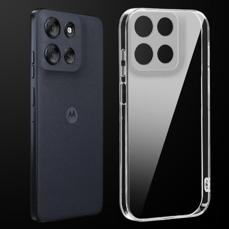 Transparent anti-yellow hard back case fitted on Motorola Moto G56 5G showing full back coverage and camera protection