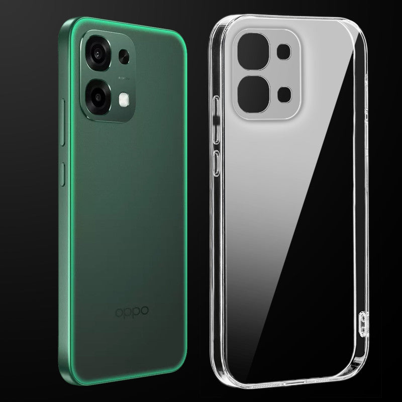 Transparent anti-yellow hard back case fitted on Oppo F33 5G showing full back coverage and camera protection