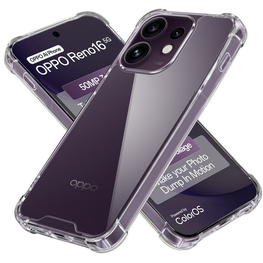 Shockproof Hybrid Transparent Phone Case For Oppo Reno 16 5G with Hard Back and Soft Bumper for Maximum Protection