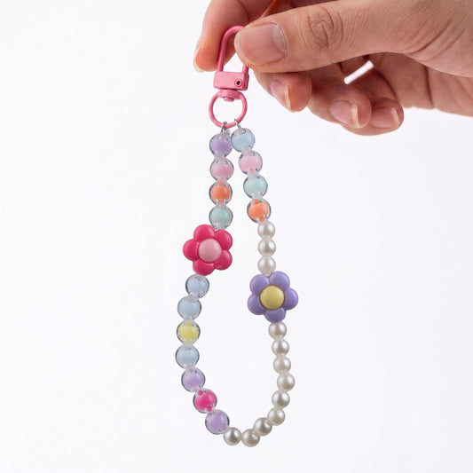 Pearl & Daisy Beaded Phone Charm Wrist Strap for Mobile Cases