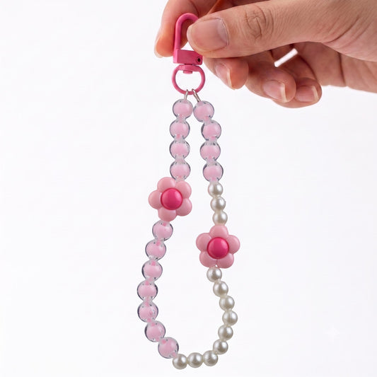 Pearl & Daisy Beaded Phone Charm Wrist Strap for Mobile Cases