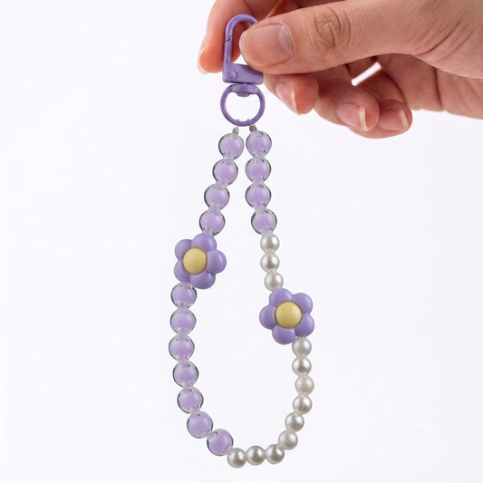 Pearl & Daisy Beaded Phone Charm Wrist Strap for Mobile Cases