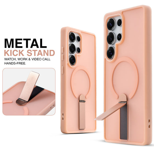 Magnetic Frosted Back Case for Samsung S23 Ultra 5G with Metal Kickstand & Silicone Frame