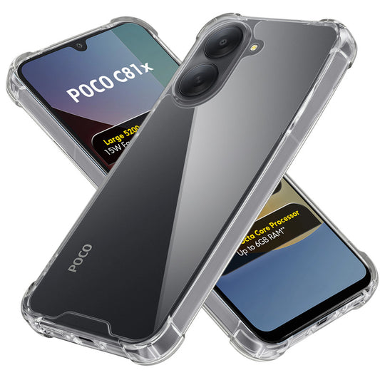 Shockproof Hybrid Transparent Phone Case For Poco C81x 4G with Hard Back and Soft Bumper for Maximum Protection