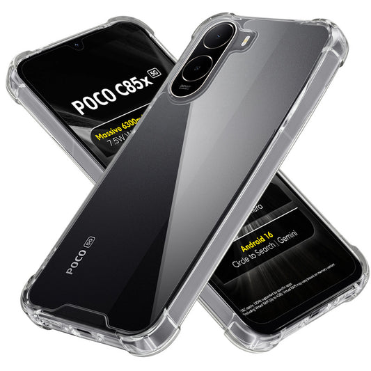 Shockproof Hybrid Transparent Phone Case For Poco C85x 5G with Hard Back and Soft Bumper for Maximum Protection