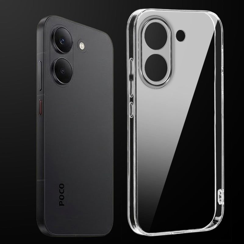 Transparent anti-yellow hard back case fitted on Poco X8 Pro 5G showing full back coverage and camera protection