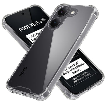 Shockproof Hybrid Transparent Phone Case For Poco X8 Pro 5G with Hard Back and Soft Bumper for Maximum Protection