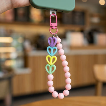 Rainbow Heart Phone Charm with Beaded Wrist Strap