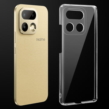 Transparent anti-yellow hard back case fitted on Realme 16 Pro Plus 5G showing full back coverage and camera protection