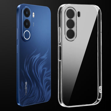 Transparent anti-yellow hard back case fitted on Realme C100x 5G showing full back coverage and camera protection