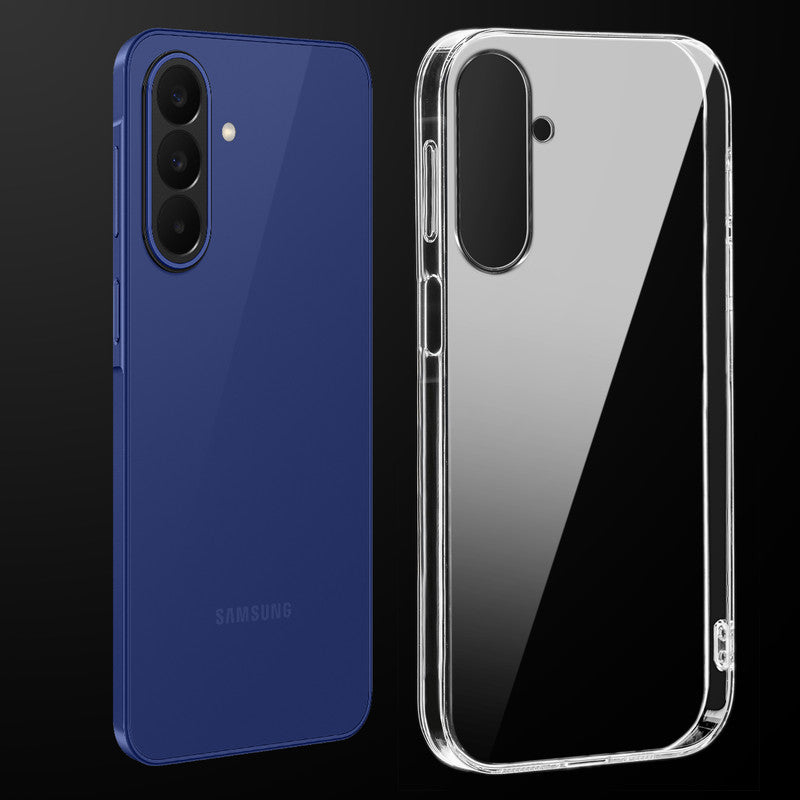 Transparent anti-yellow hard back case fitted on Samsung M47 5G showing full back coverage and camera protection