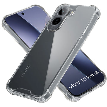 Shockproof Hybrid Transparent Phone Case For Vivo T5 Pro 5G with Hard Back and Soft Bumper for Maximum Protection