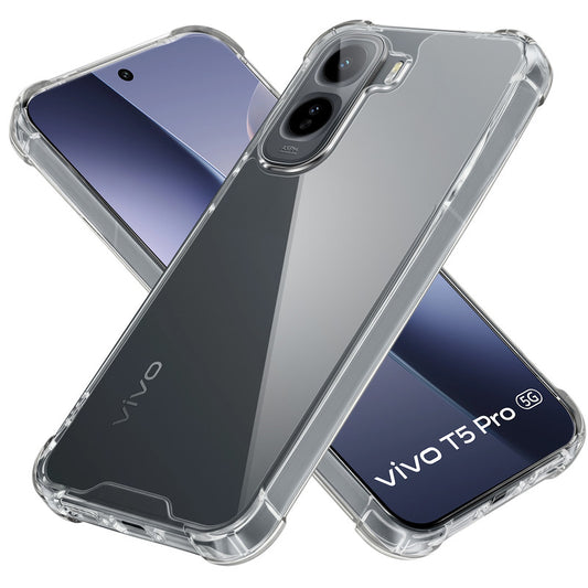 Shockproof Hybrid Transparent Phone Case For Vivo T5 Pro 5G with Hard Back and Soft Bumper for Maximum Protection
