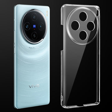 Transparent anti-yellow hard back case fitted on Vivo X100 5G showing full back coverage and camera protection