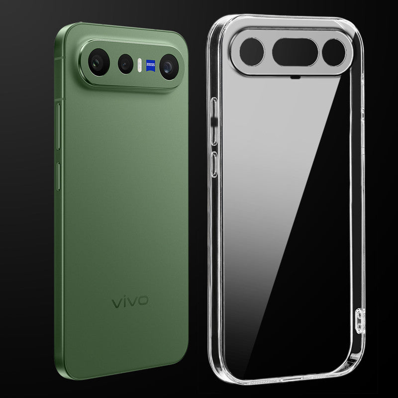 Transparent anti-yellow hard back case fitted on Vivo X300 FE 5G showing full back coverage and camera protection