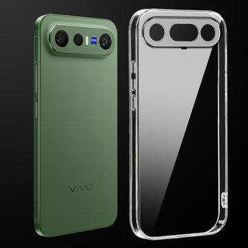 Transparent anti-yellow hard back case fitted on Vivo X300 FE 5G showing full back coverage and camera protection