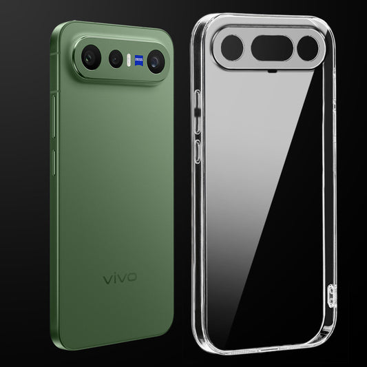 Transparent anti-yellow hard back case fitted on Vivo X300 FE 5G showing full back coverage and camera protection