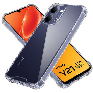 Shockproof Hybrid Transparent Phone Case For Vivo Y21 5G with Hard Back and Soft Bumper for Maximum Protection