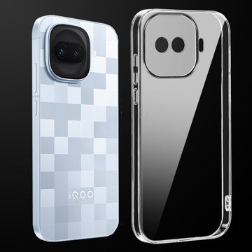 Transparent anti-yellow hard back case fitted on iQOO 15R 5G showing full back coverage and camera protection