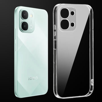 Transparent anti-yellow hard back case fitted on iQOO Z11x 5G showing full back coverage and camera protection