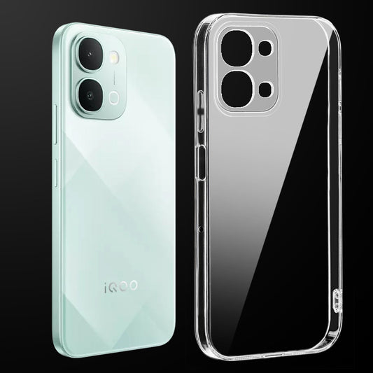 Transparent anti-yellow hard back case fitted on iQOO Z11x 5G showing full back coverage and camera protection