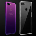 Transparent anti-yellow hard back case fitted on Oppo F9 Pro showing full back coverage and camera protection