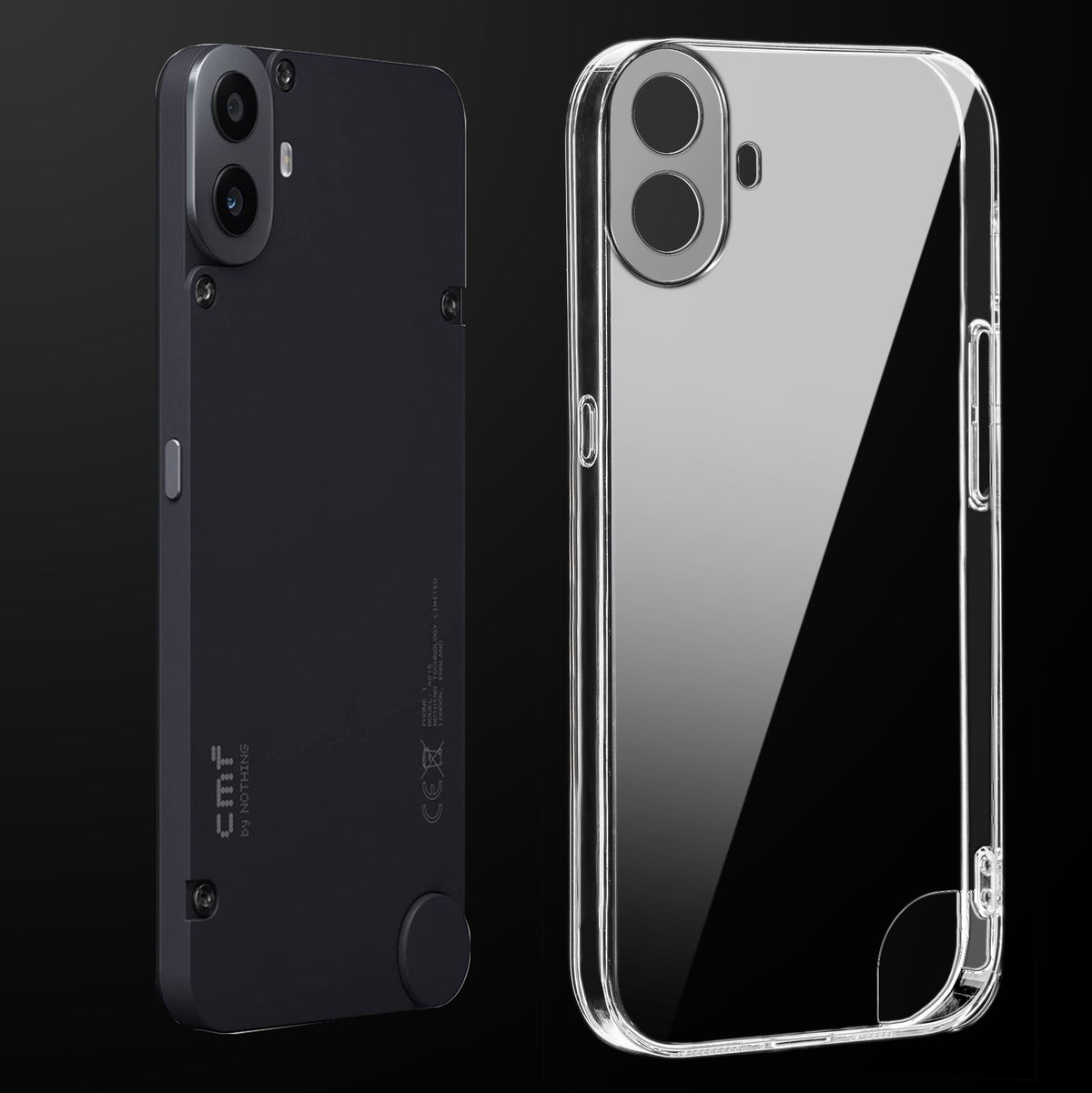 Transparent anti-yellow hard back case fitted on CMF Nothing Phone 1 showing full back coverage and camera protection