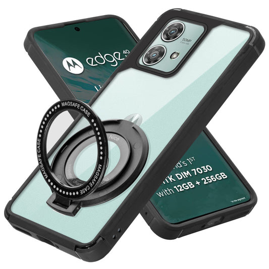 Silicone Frame Transparent Hard Back With Holder Kickstand Case For  Motorola Edge 40 Neo 5G