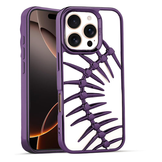 Spine Guard theme Fish Bone Textured Silicone Back Cover for Apple iPhone 16 Pro