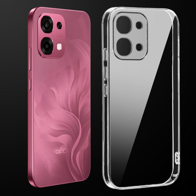 Transparent anti-yellow hard back case fitted on Oppo F31 5G showing full back coverage and camera protection