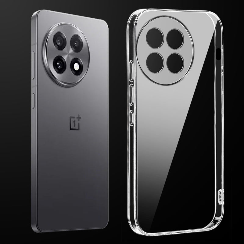 Transparent anti-yellow hard back case fitted on OnePlus 13R 5G showing full back coverage and camera protection