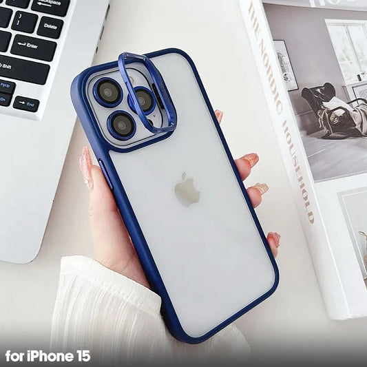 Transparent case with camera ring stand lens protector Back cover for Apple iPhone 15