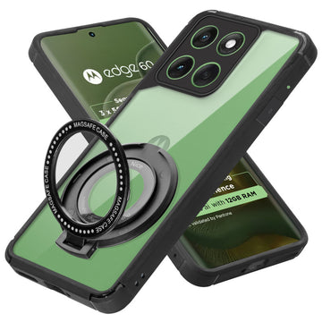 Silicone Frame Transparent Hard Back With Holder Kickstand Case For Motorola Moto Edge 60 5G