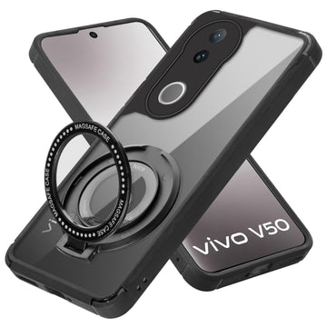 Silicone Frame Transparent Hard Back With Holder Kickstand Case For Vivo V50 5G