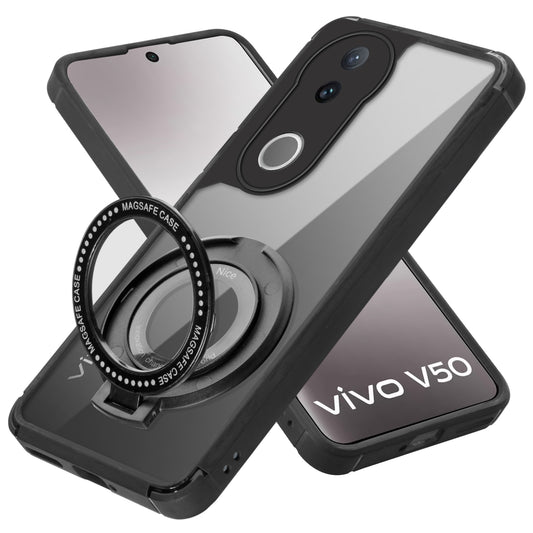 Silicone Frame Transparent Hard Back With Holder Kickstand Case For Vivo V50 5G