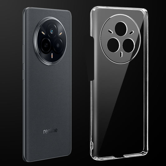 Transparent anti-yellow hard back case fitted on Realme 14 Pro 5G showing full back coverage and camera protection