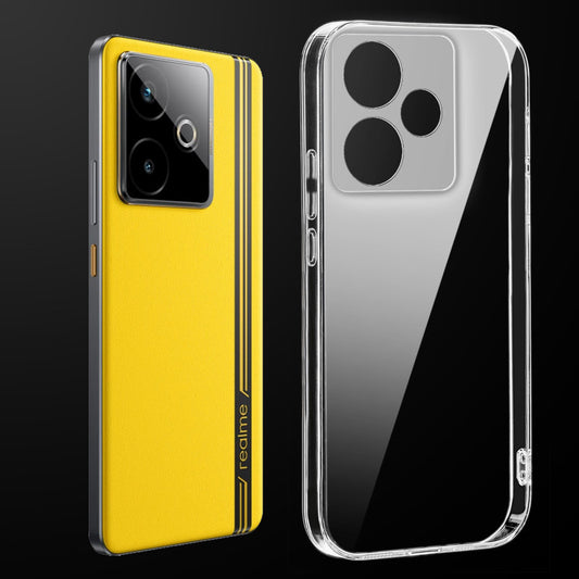Transparent anti-yellow hard back case fitted on Realme GT 7T 5G showing full back coverage and camera protection
