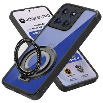 Silicone Frame Transparent Hard Back Ring Stand Case for Motorola Moto Edge 60 Pro 5G