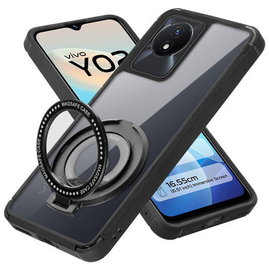 Silicone Frame Transparent Hard Back With Holder Kickstand Case For Vivo Y02