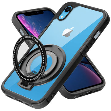 Silicone Frame Transparent Hard Back With Holder Kickstand Case For Apple iPhone XR