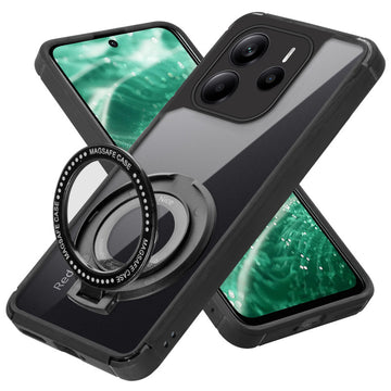Silicone Frame Transparent Hard Back Ring Stand Case for Redmi Note 14 5G