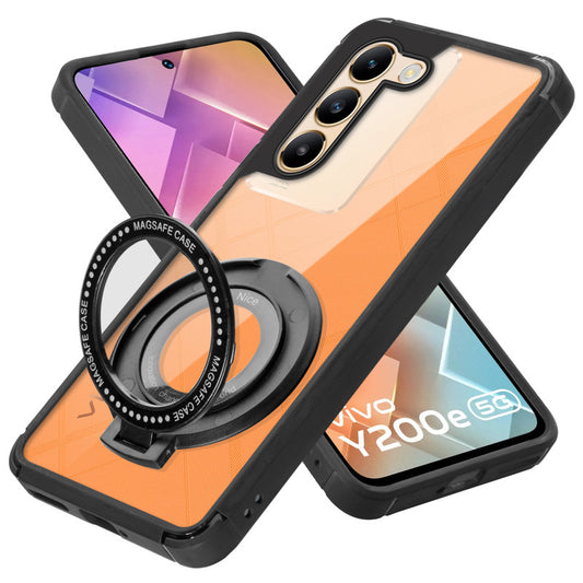 Silicone Border Transparent Hard Back With Holder Kickstand Case For Vivo Y200e 5G