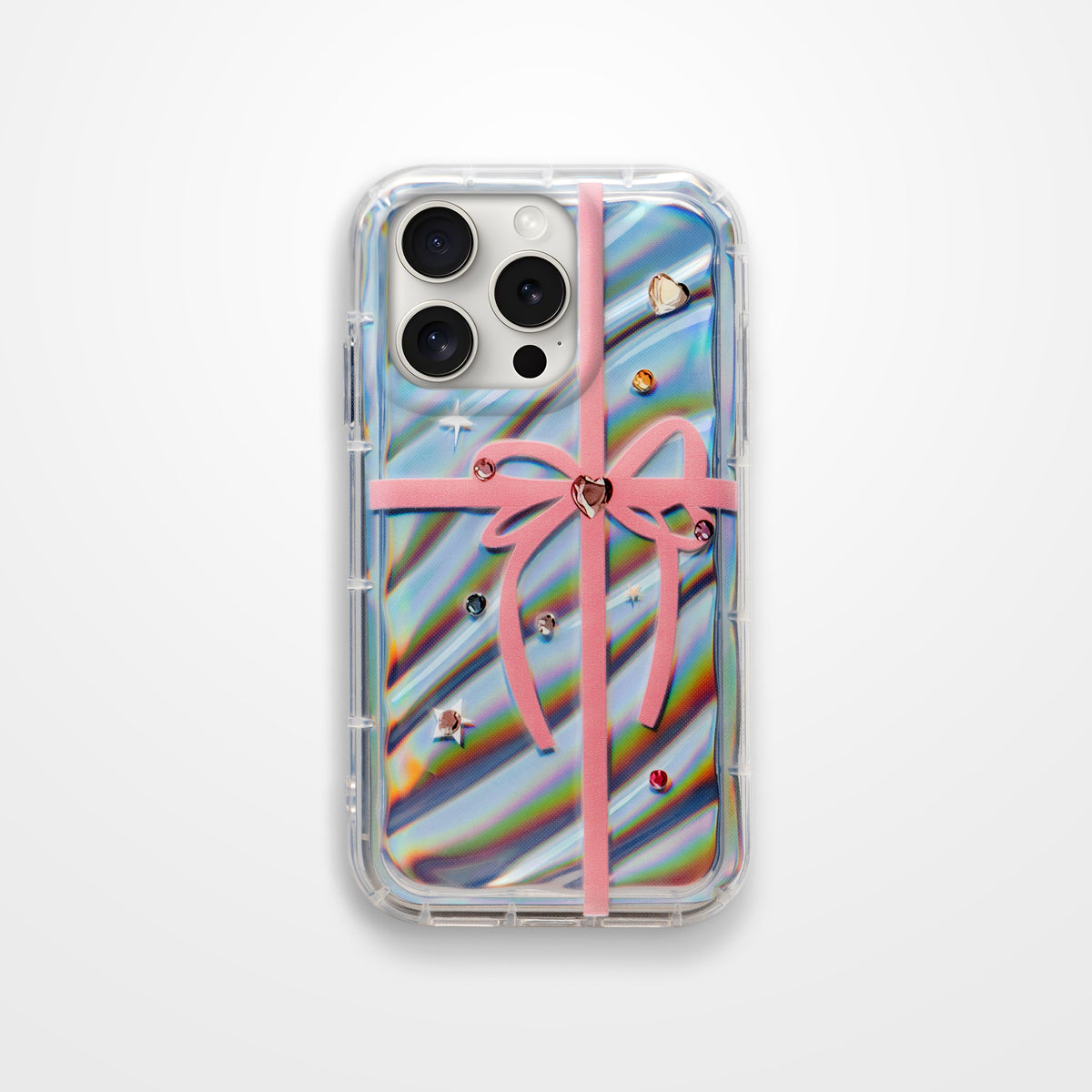 Ribbon Print Transparent Back Cover for Apple iPhone 15 Pro