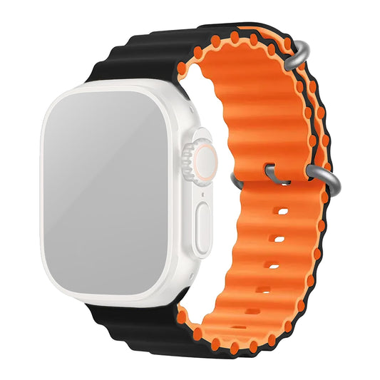 Silicone Ocean Loop Strap for - Apple Watch 45mm  - Black & Orange