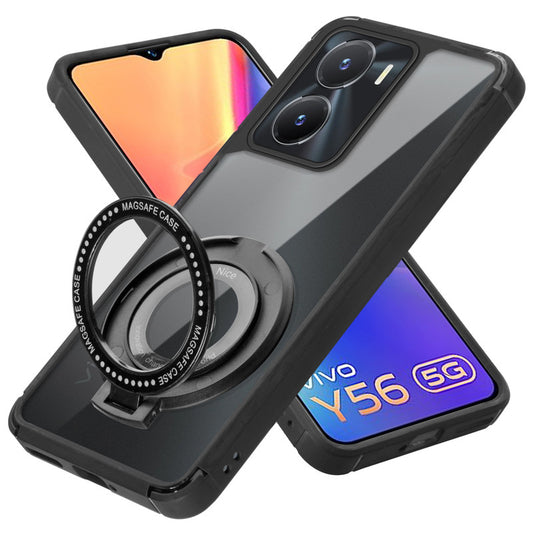 Silicone Frame Transparent Hard Back With Holder Kickstand Case For Vivo Y56 5G
