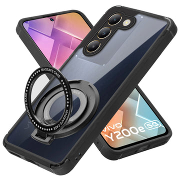 Silicone Frame Transparent Hard Back Ring Stand Case for Vivo Y200e 5G