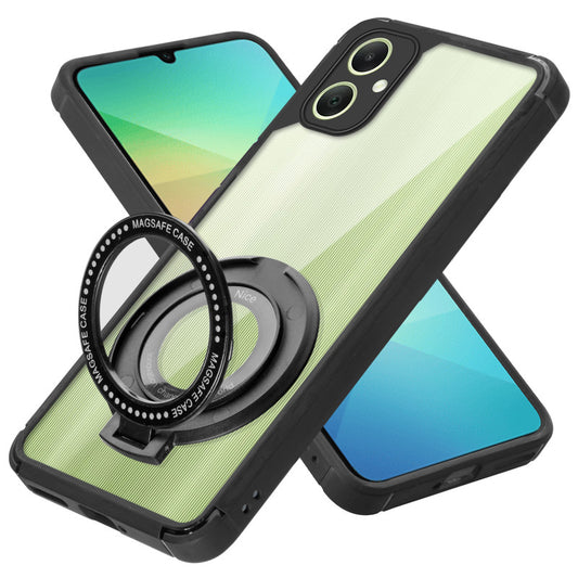 Silicone Frame Transparent Hard Back Ring Stand Case for Samsung A06 5G