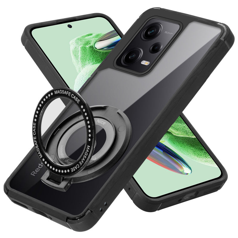 Silicone Grip Clear Case Ring Holder Kickstand For Redmi Note 12 5G