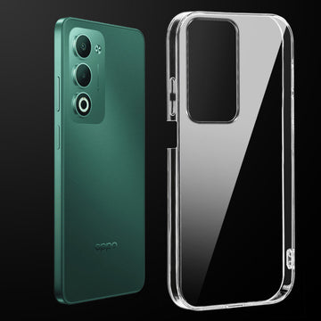 Transparent anti-yellow hard back case fitted on Oppo A5 5G showing full back coverage and camera protection