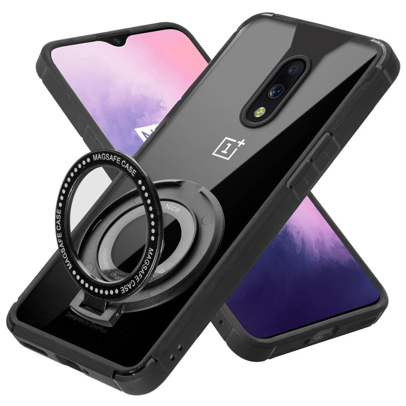 Silicone Frame Transparent Hard Back With Holder Kickstand Case For Oneplus 7